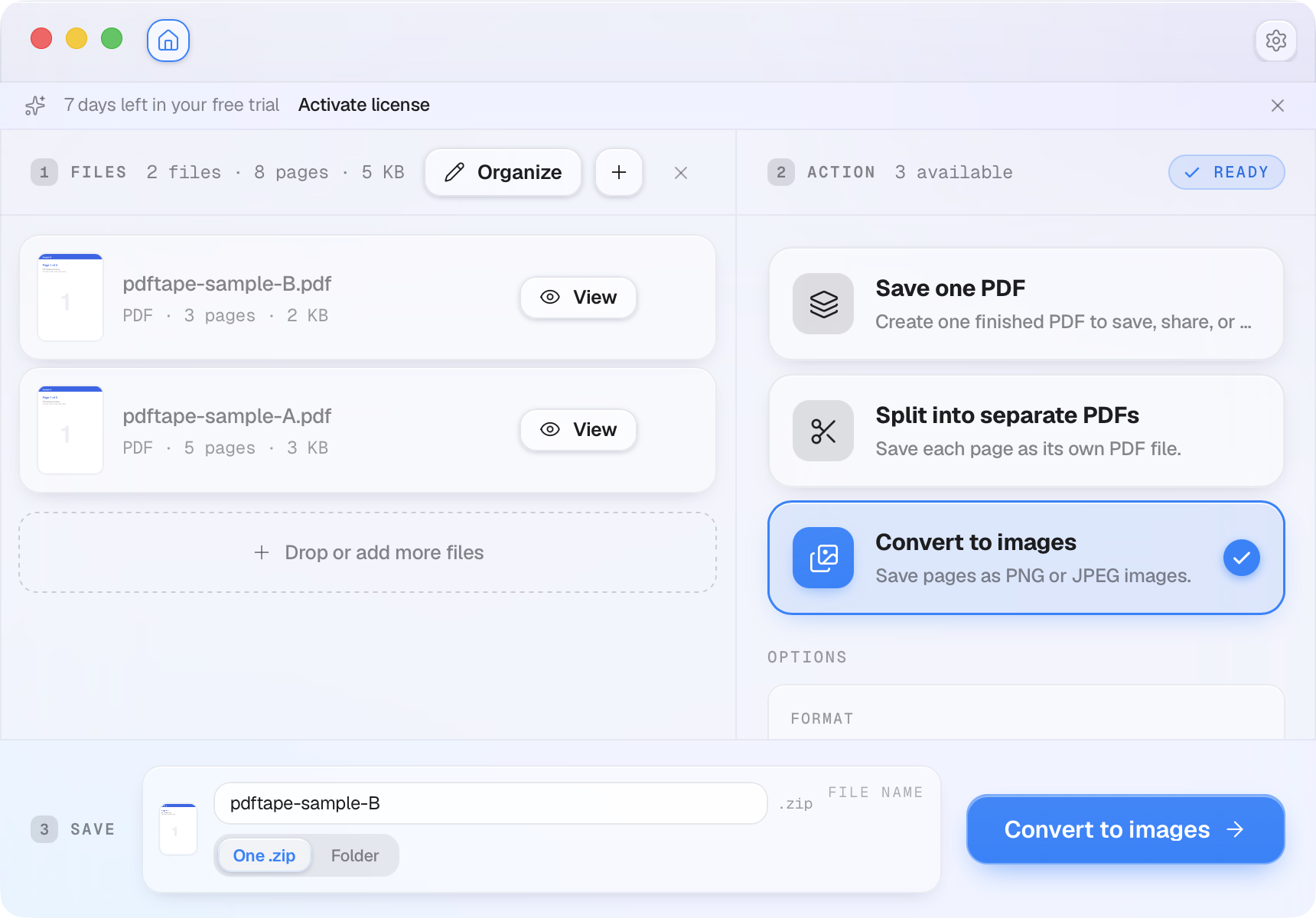 PDFTape for Mac — merge, split, and convert PDFs on your device